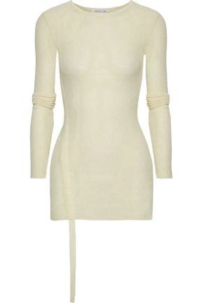 Shop Helmut Lang Woman Ruched Open-knit Top Cream
