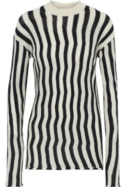 Shop Helmut Lang Woman Striped Open-knit Sweater Ivory