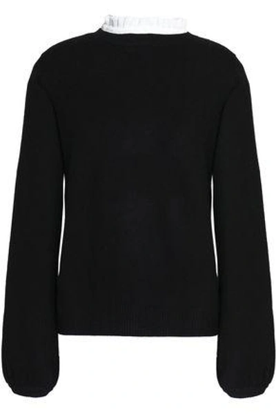 Shop Joie Woman Ruffle-trimmed Wool-blend Sweater Black