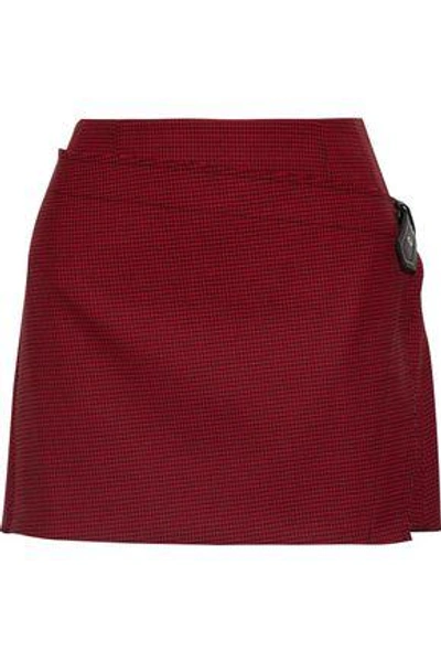 Shop Helmut Lang Woman Wrap-effect Houndstooth Wool-blend Mini Skirt Crimson