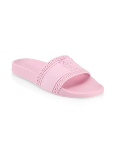 Shop Versace Medusa Cardinal Slide Sandals In Powder Pink