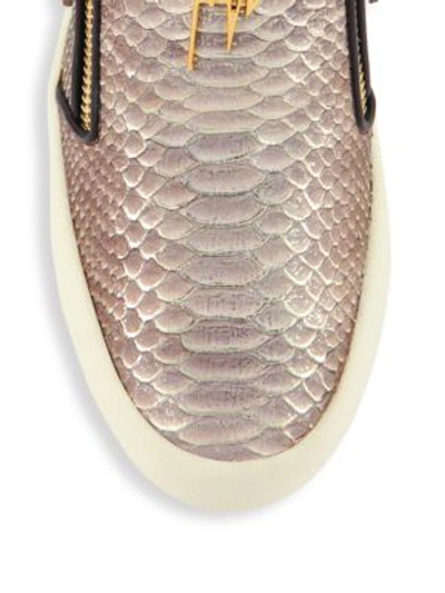 Shop Giuseppe Zanotti Snake-embossed Leather Slip-on Sneakers In Desert