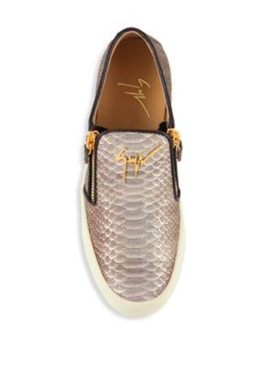 Shop Giuseppe Zanotti Snake-embossed Leather Slip-on Sneakers In Desert