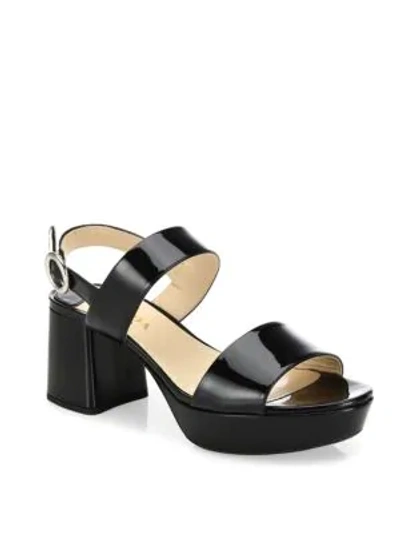 Shop Prada Patent Leather Block Heel Slingbacks In Black