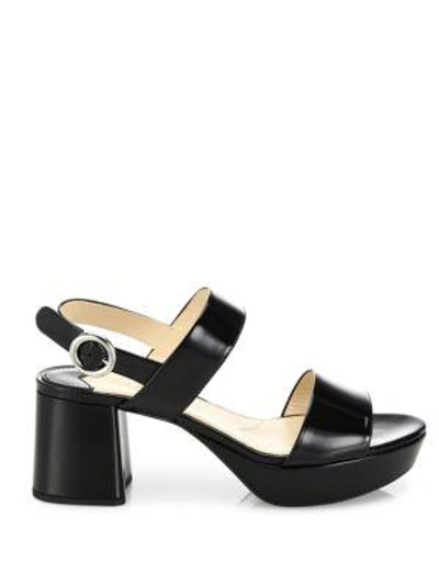 Shop Prada Patent Leather Block Heel Slingbacks In Black