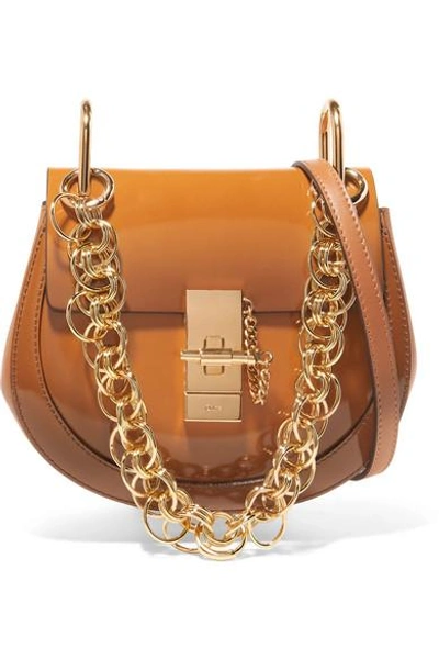 Shop Chloé Drew Bijou Mini Glossed-leather Shoulder Bag In Brown