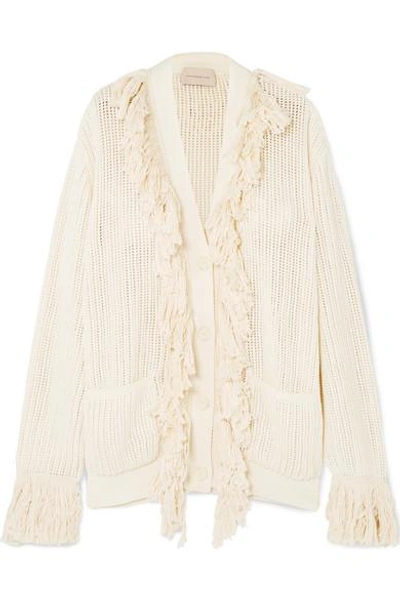 Shop Christopher Kane Fringed Open-knit Cotton Cardigan In Cream
