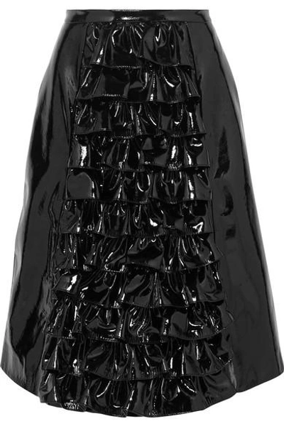 Shop Christopher Kane Ruffled Patent-leather Skirt In Black