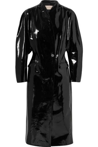 Shop Christopher Kane Crinkled Patent-leather Coat In Black
