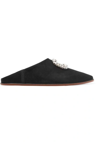 Shop Roger Vivier Bab' Viv Crystal-embellished Collapsible-heel Suede Slippers In Black