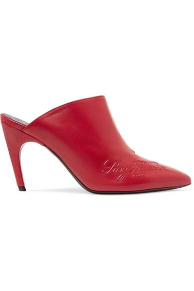 Shop Roger Vivier Choc Real Logo-embossed Leather Mules In Red