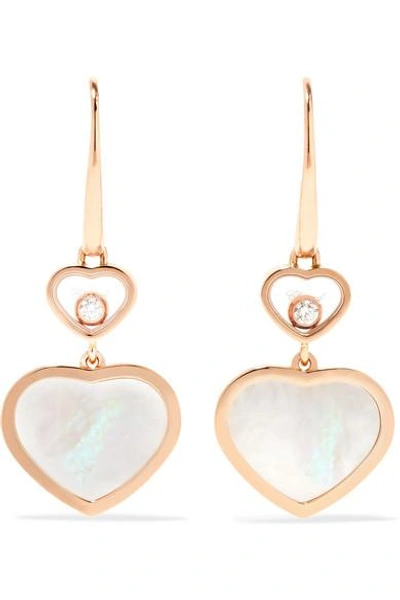 Shop Chopard Happy Hearts 18-karat Rose Gold, Diamond And Mother-of-pearl Earrings
