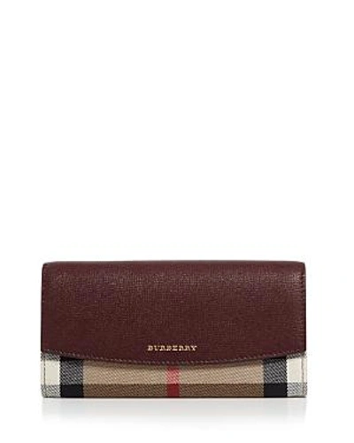 Shop Burberry House Check Porter Leather Wallet In Mahogany Red/gold