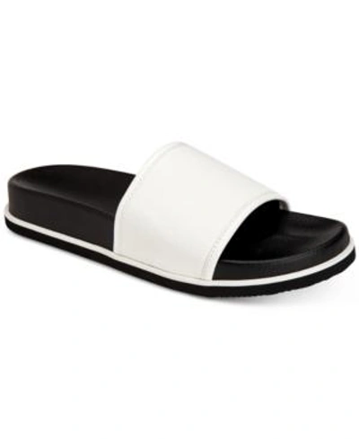 Shop Calvin Klein Men's Mackee Tumbled Smooth Leather Slides Men's Shoes In White