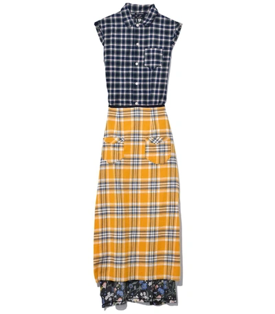 Shop R13 Apron Prairie Dress In Navy/yellow Plaid Combo In Multi