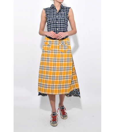 R13 Apron Prairie Dress In Navy yellow Plaid Combo In Multi ModeSens