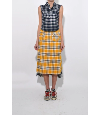 Shop R13 Apron Prairie Dress In Navy/yellow Plaid Combo In Multi