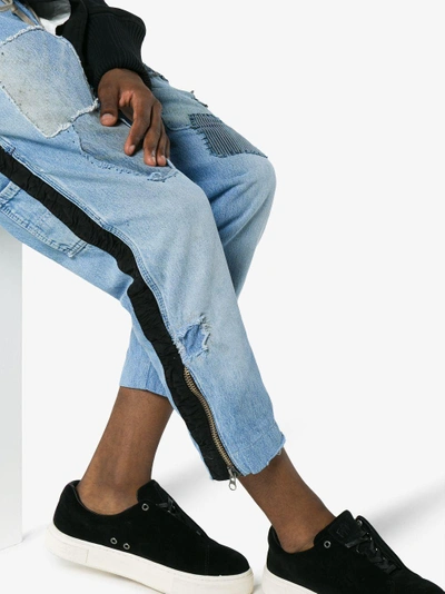 Shop Greg Lauren Patchwork Drawstring Waist Jeans In Blue