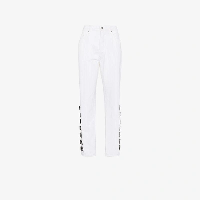 Shop Olivier Theyskens Mid Rise Hook-and-eye Embellished Jeans In White