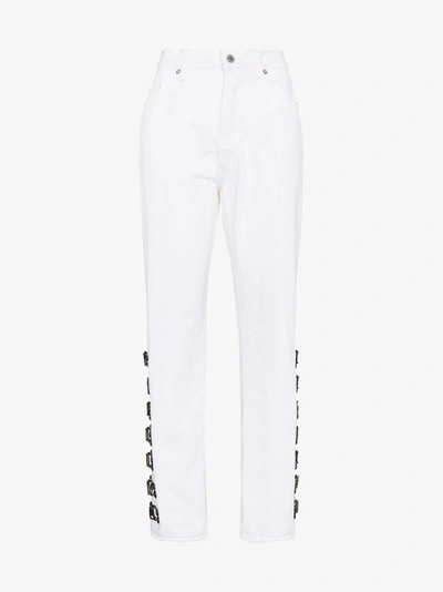 Shop Olivier Theyskens Mid Rise Hook-and-eye Embellished Jeans In White