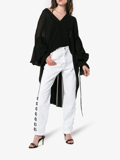 Shop Olivier Theyskens Mid Rise Hook-and-eye Embellished Jeans In White