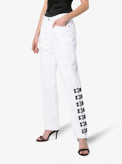 Shop Olivier Theyskens Mid Rise Hook-and-eye Embellished Jeans In White