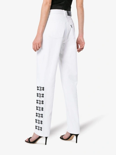 Shop Olivier Theyskens Mid Rise Hook-and-eye Embellished Jeans In White