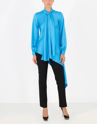 Shop Oscar De La Renta Tie Neck Tunic In Lagoon