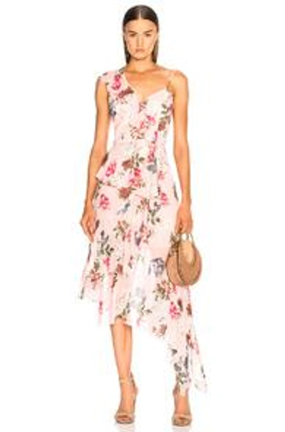 Shop Nicholas One Shoulder Frill Dress In Floral,pink