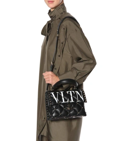 Shop Valentino Vltn Rockstud Leather Shoulder Bag In Black