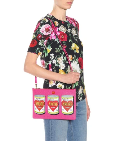 Shop Dolce & Gabbana Sicily Printed Leather Shoulder Bag In Pink