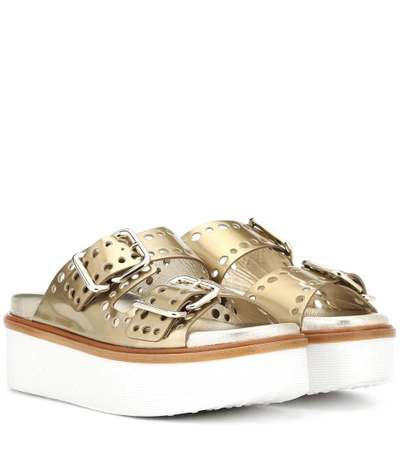 Shop Tod's Leather Slides In Gold