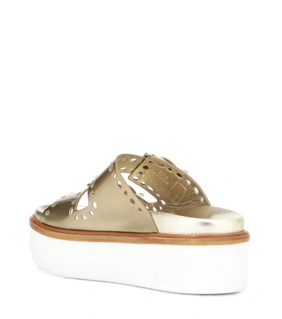 Shop Tod's Leather Slides In Gold