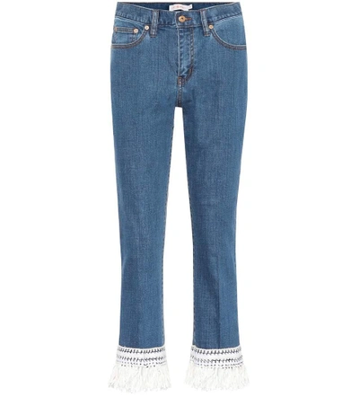 Shop Tory Burch Connor Cropped Jeans In Blue