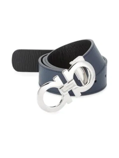 Shop Ferragamo Adjustable & Reversible Gancini Buckle Belt In Ultra Marine