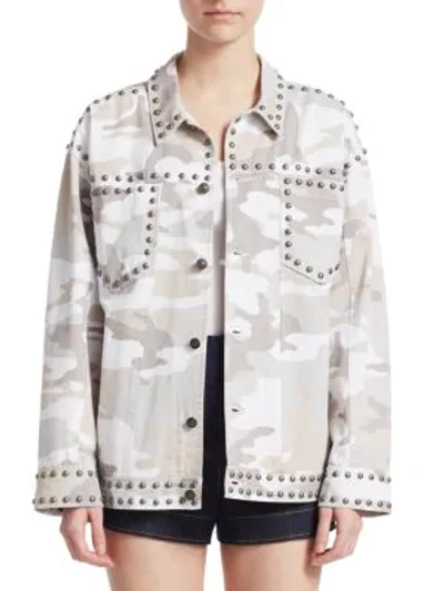 Shop Cinq À Sept Studded Camouflage Jacket In White Multi