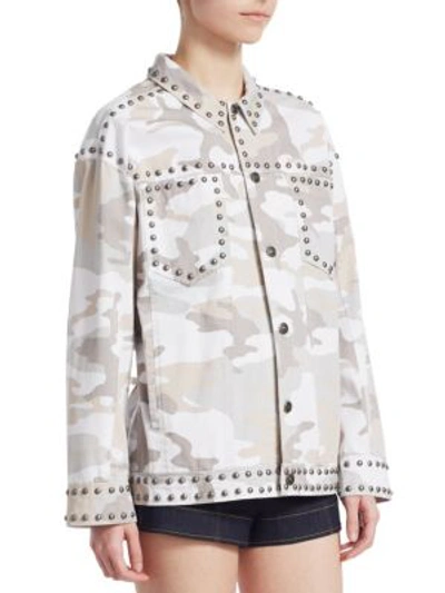 Shop Cinq À Sept Studded Camouflage Jacket In White Multi