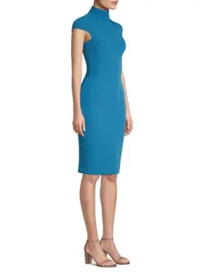 Shop Versace Cap-sleeve Turtleneck Dress In Turquoise