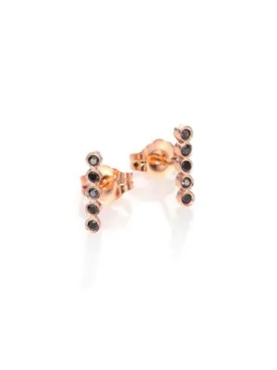 Shop Zoë Chicco Black Diamond & 14k Rose Gold Stud Earrings In Rose Gold Black