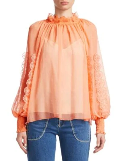 Shop See By Chloé Floral Embroidered Blouse In Evening Orange
