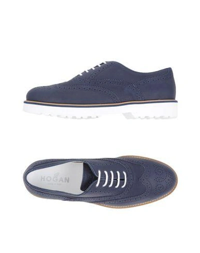 Shop Hogan Laced Shoes In Slate Blue