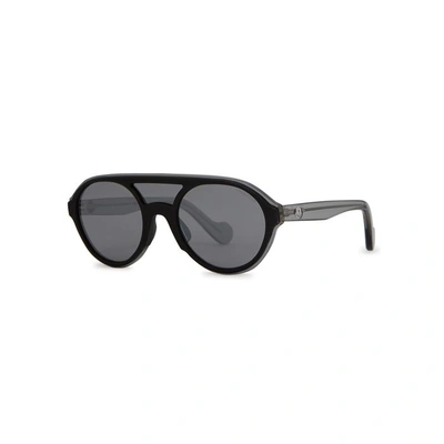 Shop Moncler Grey Aviator-style Sunglasses In Black