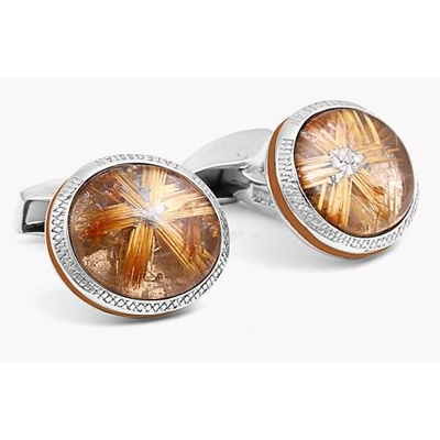Shop Tateossian Signature Golden Rutile Star Silver Oval Cufflinks - Limited Edition In Coral