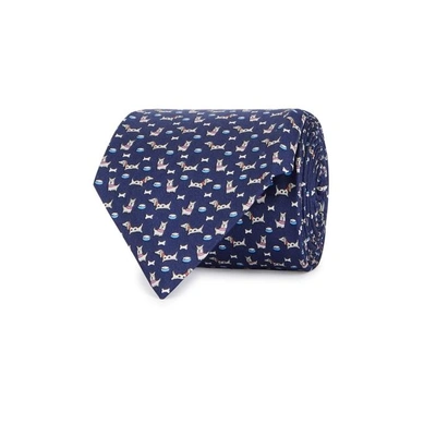 Shop Ferragamo Navy Dog-print Silk Twill Tie