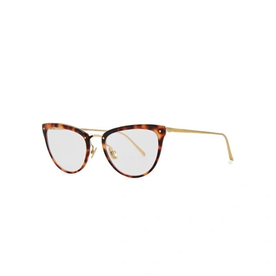 Shop Linda Farrow Luxe 683 Gold-plated Optical Glasses In Tortoise