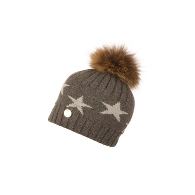 Shop Popski London Faux Fur Angora Pom Pom Hat With Stars - Charcoal