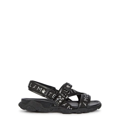 Shop Stella Mccartney Black Logo Faux Leather Sandals