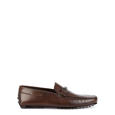 Shop Tod's City Gommino Brown Leather Loafers