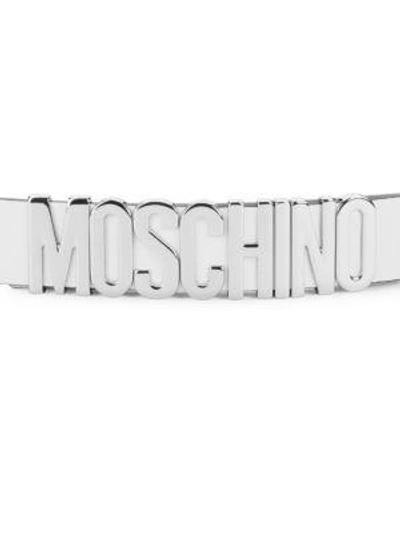 Shop Moschino Studded Leather Belt In White Multi