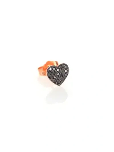 Shop Zoë Chicco Black Diamond & 14k Rose Gold Single Heart Stud Earring In Rose Gold Black
